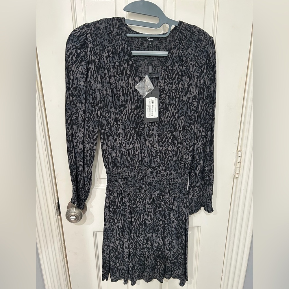 French Cuff Black and Gray Long Sleeve Dress